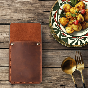 Porte-couverts en cuir véritable fait main rustique, pliable, léger et durable pour restaurant, organiseur de couverts pour la salle à manger - Product Image 1