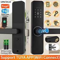 Cerradura Eléctrica Inteligente sin Llave de Aleación de Aluminio para Madera, con Reconocimiento de Huellas Dactilares, Conectividad Wi-Fi, Aplicación Tuya, Código Digital Mecánico