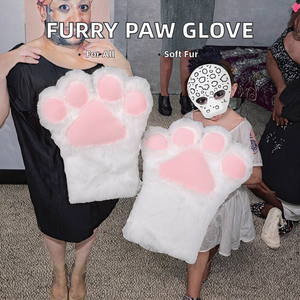 Mitaine en fausse fourrure à oreilles et pattes d'animaux, griffe de chat, renard, loup, ours, en peluche géante, polyester, accessoire unisexe pour cosplay - Product Image 2