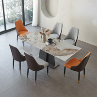Table à manger rectangulaire réglable en vente chaude, surface en pierre frittée/marbre de qualité supérieure, base géométrique élégante, appartement