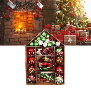 Ensemble de 70 boules de Noël en plastique peintes à la main, de luxe, pleine couleur, incassables, avec boîte en papier - Product Image 4