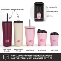 Tasses à café réutilisables chaudes et froides de 8 oz, 12 oz, 350 ml avec couvercle, gobelet isotherme de voyage, mug en acier inoxydable, thermos à café