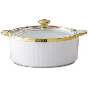 家用金边碗大汤锅创意防烫双耳陶瓷锅带勺盖大容量汤碗