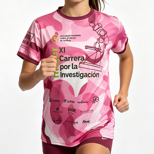 T-shirt sportiva da donna personalizzata traspirante in poliestere per la corsa di beneficenza, con stampa logo, all'ingrosso - Product Image 1