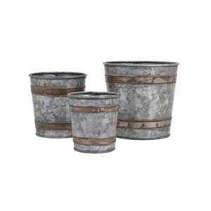 Ensemble de jardinières galvanisées de qualité exclusive de 3 pots de fleurs de tailles différentes pour les accessoires de jardin - Product Image 1
