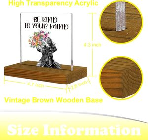 Letrero Decorativo de Acrílico y Madera para Escritorio con Diseño de Corona Floral, Frase de Amor y Cuidado Personal, Forma Rectangular, Amate a Ti Mismo - Product Image 6