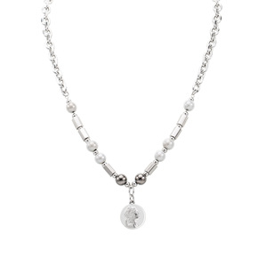 สร้อยคอจี้สแตนเลสพร้อมลูกปัดทรงเรขาคณิตและจี้ทรงกลมลายนูนสำหรับเครื่องประดับแฟชั่น - Product Image 5