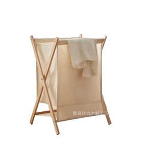 Wooden Folding Canvas Laundry <b>Basket</b> Rectangle Standing Type <b>Foldable</b> Clothes Organizer For Bathroom Bedroom Home Storage - Product Image 5