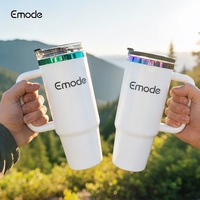 Bouteille d'eau en acier inoxydable de 40 oz avec poignée, paille, gobelet de voyage, mug de camping, gobelet isotherme, revêtement personnalisé en poudre, revêtement or arc-en-ciel