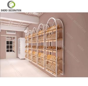 Diseño de panadería comercial, mostrador de exhibición de vidrio para panadería, vitrina de pared de madera para exhibir pan, muebles para panadería. - Product Image 5