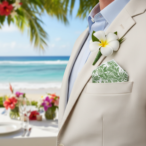 Green and <b>White</b> Hawaiian Pattern Printed <b>Pocket</b> <b>Square</b> - Product Image 2