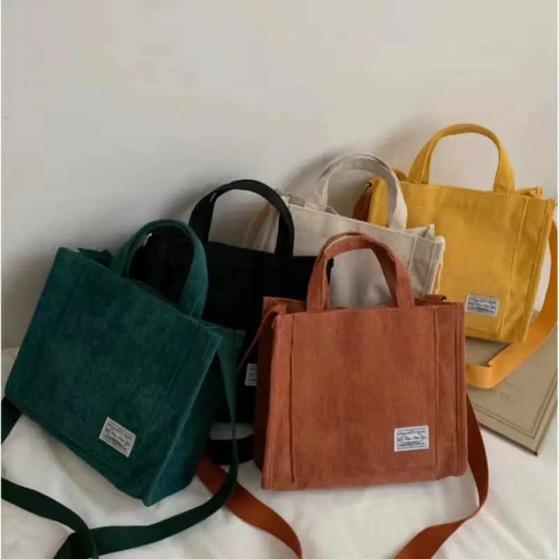 E-commerce hot sale simple sewing thread tote women's corduroy shoulder bag for ladies Satchel Fashion shoulder bag