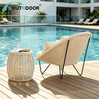Juego de Muebles de Jardín Estilo Moderno Rústico con Sofá de Mimbre Sintético en Forma de Huevo y Mesa para Exteriores, Jardín, Patio, Hotel, Parque