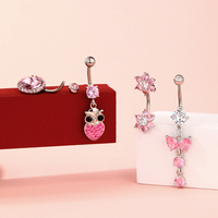 Toposh Bijoux de Piercing Ventre Double Cœurs Gemmes en Acier Chirurgical Anneaux de Nombril pour Femme