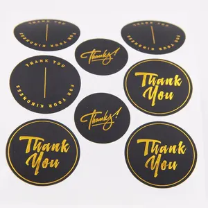 Waterproof Stickers Gold Foil Stamping Thanks Stickers in Sheets Handmade Thank You for Business Round Label Stickers