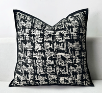 Housses de coussin carrées en chenille noir et blanc, motif géométrique, bordure cousue main, fermeture éclair invisible, luxe haut de gamme pour salon