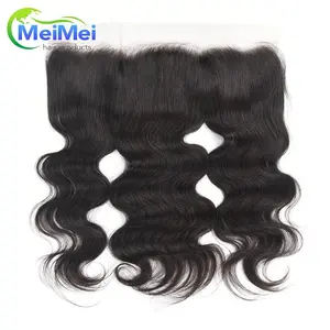 Human hair bundles with lace frontals,clear Transparent Thin Human Hair Raw Pre Plucked Virgin Body Wave Silk Swiss Lace Frontal