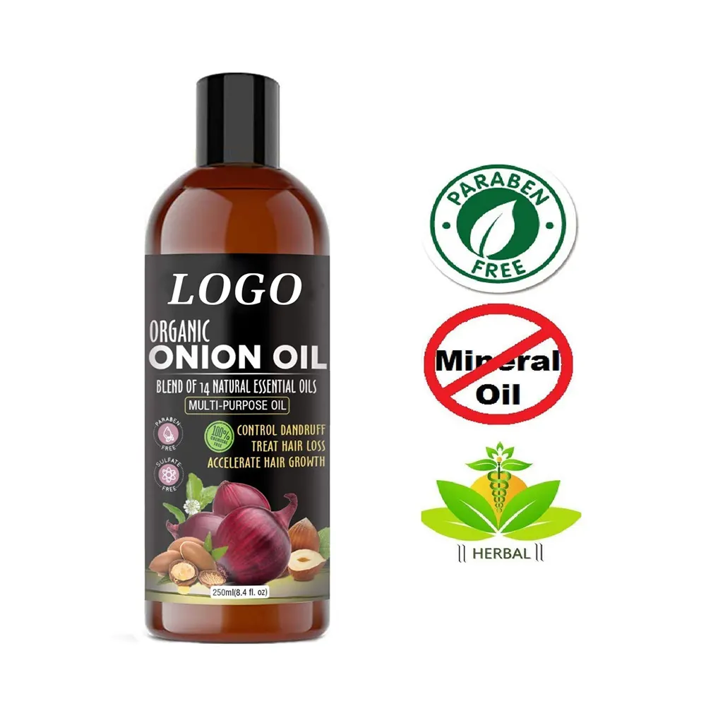 BLIW Label Pribadi 250ML Minyak Rambut Bawang Merah Organik Alami untuk Perawatan Rambut dan Pertumbuhan Perawatan Rambut dengan Minyak Biji Hitam