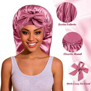 Gorro largo de satén Roybens para mujer con banda para atar, gorro para dormir para trenzas y protección del cabello - Product Image 5