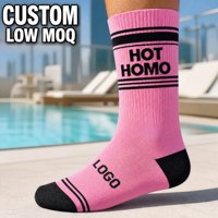 Chaussettes en tricot personnalisées avec logo, motif « Nice Jewish Boy » blanc, rayures bleues avec LOGO sur le dos du pied, OEM ODM, faible MOQ
