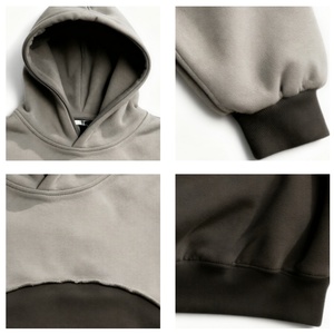 TKAN231D vente en gros personnalisé hommes Double couche Patchwork bouffée impression haute qualité coton col roulé Nostring pull à capuche - Product Image 3