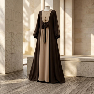Abaya Negra Bordada de Poliéster, Modesta y Transpirable, Estilo Musulmán, Manga Larga, Corte Holgado, Larga hasta el Suelo, Estilo Indio/Pakistaní - Product Image 1