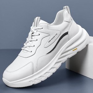 Zapatillas de deporte de cuero blanco para hombre, zapatos informales con cordones y suela suave, versátiles y a la moda, para las cuatro estaciones, talla para adulto 39-44 - Product Image 1