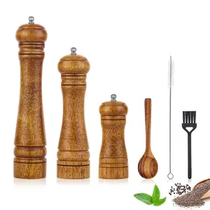 Molino de pimienta de madera con cepillo de limpieza, triturador de pimienta de madera de roble con cuchara, OEM