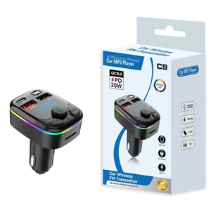 <span class=keywords><strong>FM</strong></span>-Transmitter MP3-Player TF/USB RGB-Atmosphärenlicht Schnelles Laden Typ-C-Anschluss 12-24V Eingang Kopfhörer 5V/3A Feuerfest - Product Image 1