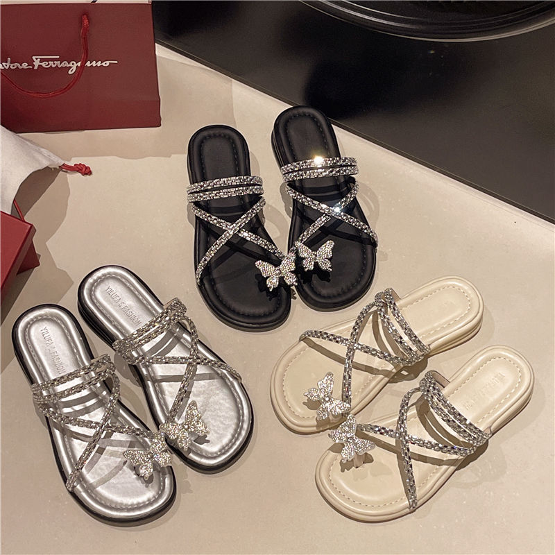 SU9 Women Flat Sandals Rhinestones Are Beautiful Butterflies