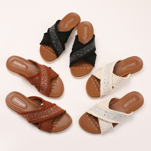 <span class=keywords><strong>Sandalias</strong></span> de cuña de tela con punta abierta de verano a la moda, <span class=keywords><strong>sandalias</strong></span> antideslizantes de suela blanda para mujeres y damas, zapatos informales para caminar al aire libre - Product Image 3