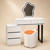 Ensemble coiffeuse et bureau de maquillage Mid-Century Modern en bois, avec miroir LED effet nuage, 3 tiroirs de rangement, commande tactile, style luxe léger, convertible, pour salle à manger