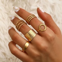 Ensemble de cinq bagues larges ouvertes géométriques creuses en acier inoxydable plaqué or 18 carats, style vintage, bijoux unisexes