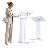 MWE US Stock - Soporte de Suelo para Carteles de 32 y 43 Pulgadas, Señalización Digital LCD, Pantallas Publicitarias, Quiosco Interactivo con Pantalla Táctil para Bancos