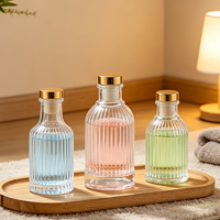 Flacon diffuseur d'huiles essentielles en verre à rayures verticales, style romain de luxe, vide, 40 ml, 100 ml, 150 ml, 200 ml, 500 ml, avec bouchon en liège