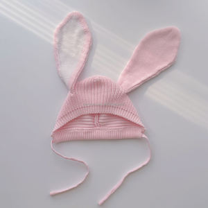 Bonnet en tricot fait main 100% coton en forme d'oreilles <span class=keywords><strong>de</strong></span> lapin, bonnet chaud pour le jour <span class=keywords><strong>de</strong></span> Pâques, bonnet en tricot pour nouveau-né, longues oreilles <span class=keywords><strong>de</strong></span> lapin avec cordon - Product Image 3