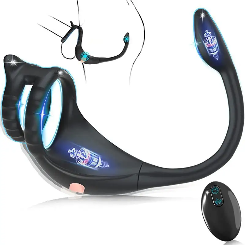Men's Wireless Remote Control Anal Plug Vibrator Prostate Massager & Sperm Lock Ring Delay Ejaculation Trainer Penis Ring