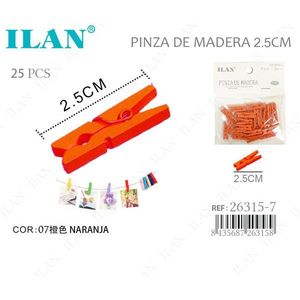 Ilan Mollette in Legno 2.5Cm Arancioni 25 Pezzi per Asciugare il Bucato - Product Image 1