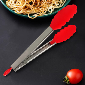 Food Tongs Stainless Steel Red Silicone Tips Oven Safe High Heat Resistant Kitchen Cooking Utensil For BBQ Steak Pancake Bread - Product Image 4