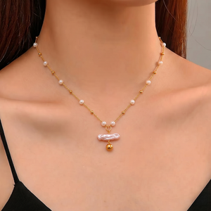<span class=keywords><strong>Collier</strong></span> Croix en Perle Naturelle et Aigue-marine 2026, Plaqué Or 18K, Acier Inoxydable Anti-ternissement, Esthétique, Vente en Gros pour Femmes - Product Image 1