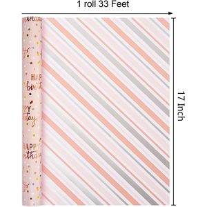 Rollo de Papel de Regalo Metálico Rosa Holográfico de Feliz Cumpleaños, Doble Cara, 46.5 Pies Cuadrados, Reciclable - Product Image 4