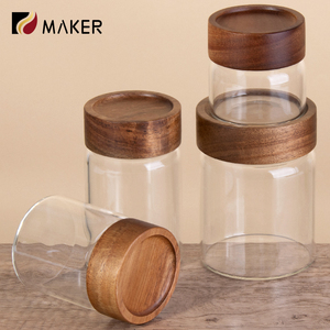 Acacia Gỗ Nắp Nhà Bếp Trái Cây Sấy Khô Snack Thực Phẩm Lưu Trữ Cao Borosilicate Kín Trong Suốt Mason Lọ Thủy Tinh Với Mẫu Miễn Phí - Product Image 2
