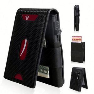 2024 New Intelligent Men's Ultra-Thin Metal Leather <b>Wallet</b> -Up RFID Card Holder Elastic Band for <b>Passport</b> Use Clip Closure - Product Image 1