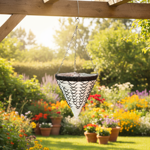 Maceta Colgante de Mimbre Tejida a Mano en Forma de Cono, Negra y Blanca, con Forro y Cadenas, <span class=keywords><strong>para</strong></span> Decoración de Jardín, Balcón o Exterior - Product Image 5