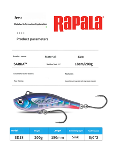 Señuelo de Pesca <span class=keywords><strong>Rapala</strong></span> SARDA de 18 cm y 200 g, Hundimiento Lento, Efecto UV, Anzuelo VMC, Acero Inoxidable, para Pesca de Atún y Grandes Peces - Product Image 3