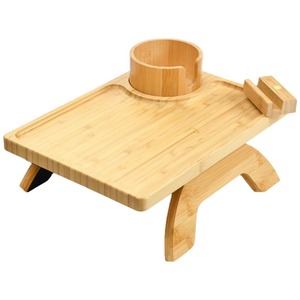 Plateau d'accoudoir de canapé en bambou avec porte-gobelet et support de téléphone pliable en bois pour chambre et salon - Product Image 2
