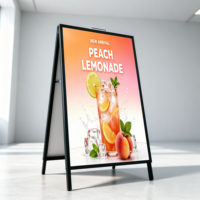 Papan Reklame Logam ZRX Outdoor Indoor Dua Sisi, Papan Tanda Trotoar, Papan A-Frame untuk Depan Toko