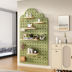 Wooden Pegboard Shelving <b>Unit</b> Wall Mounted Storage Rack For Living Room Office Organizer Multifunctional <b>Display</b> <b>Shelf</b> - Product Image 2