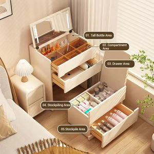 Meuble de chambre à coucher de luxe nordique, table de toilette avec grands tiroirs de rangement, miroir, table de toilette moderne en bois massif durable - Product Image 2