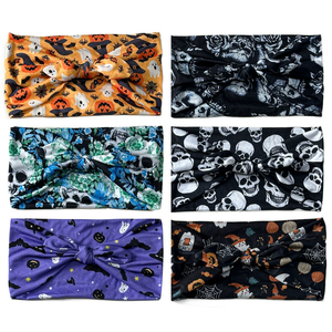 Fascia per capelli annodata di Halloween, fascia larga stampata con teschio, zucca, pipistrello e fantasma, accessorio elastico per capelli sportivi e yoga da donna - Product Image 2